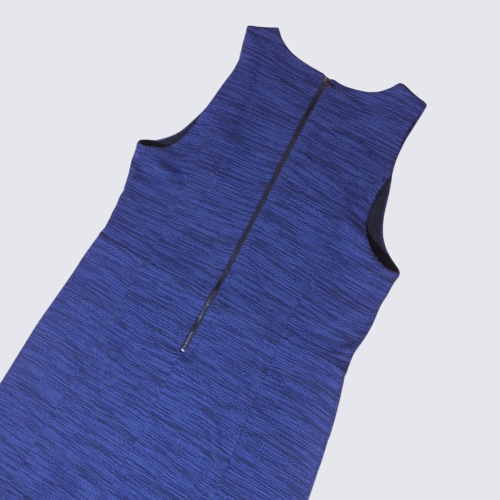 LOFT Blue Textured Knit Sheath Dress Sleeveless Size 14 Zip Back - Picture 7 of 12